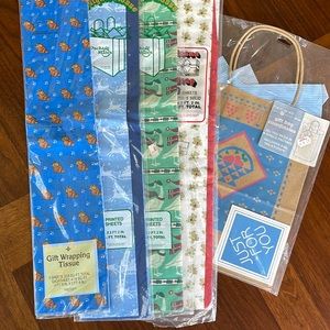 VINTAGE 80S TISSUE PAPER BUNDLE & GIFT BAG W TISSUE/CARD - GARFIELD & MORE!